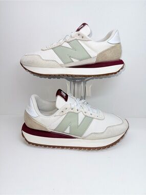 NEW BALANCE 237  Sneakers in Cream, Sage & Burgundy Accent